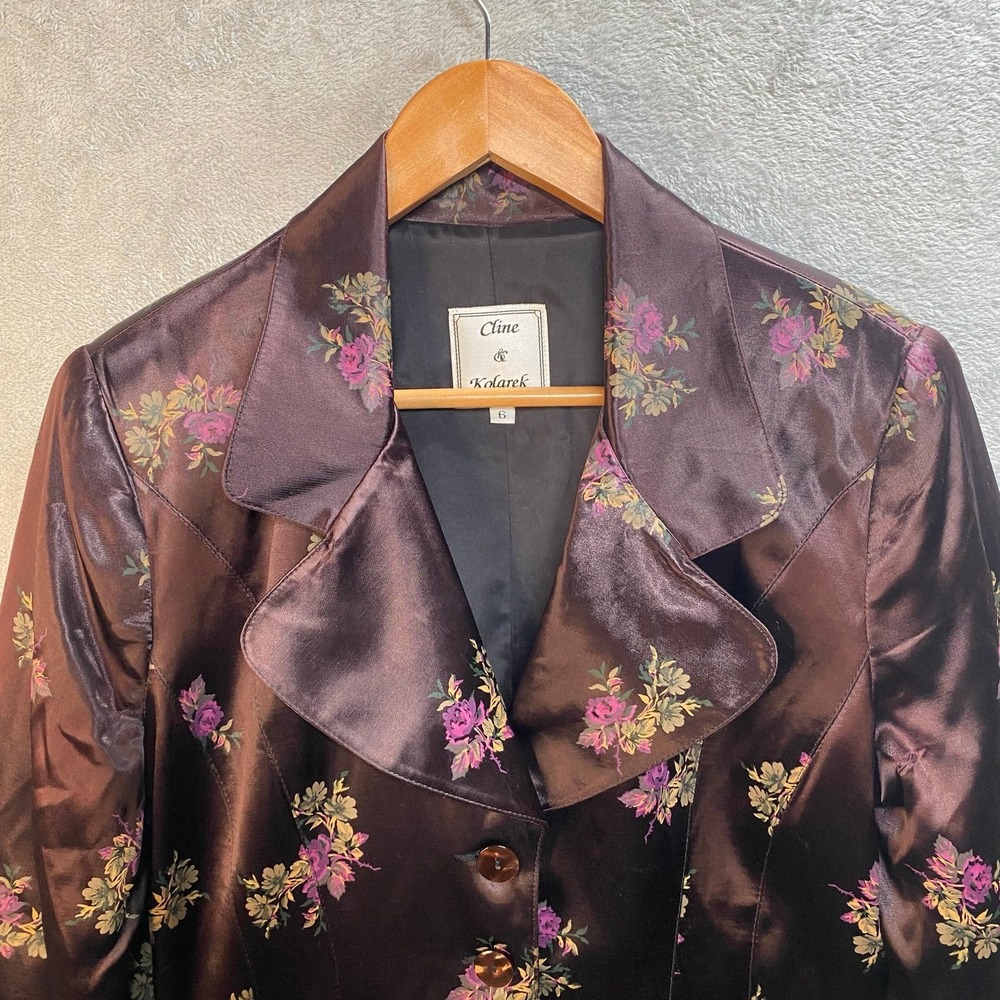 Vintage Satin Blazer Womens Size 6 Floral Indie Fairy Grunge Dark Romantic Y2k - Picture 3 of 9
